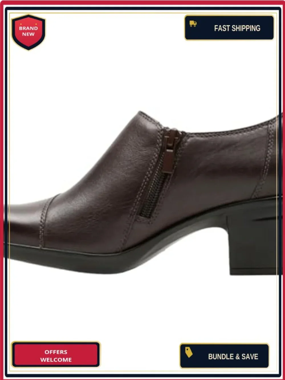 Clarks Womens Emslie Warren Zipper Ankle Boot Leather Heel 2.16in Block